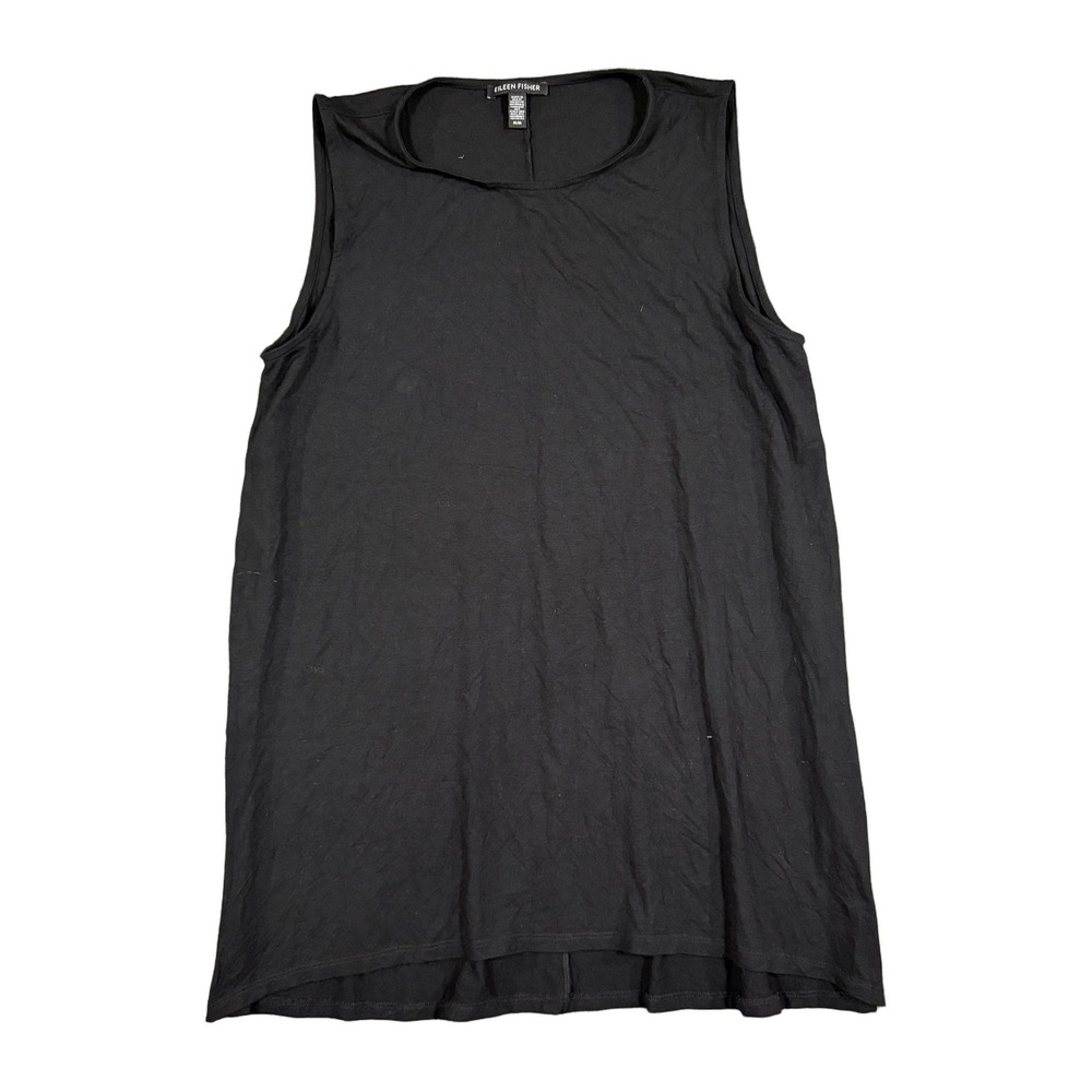Eileen Fisher Black Viscose Jersey Sleeveless Tunic Tank Top Medium NWOT